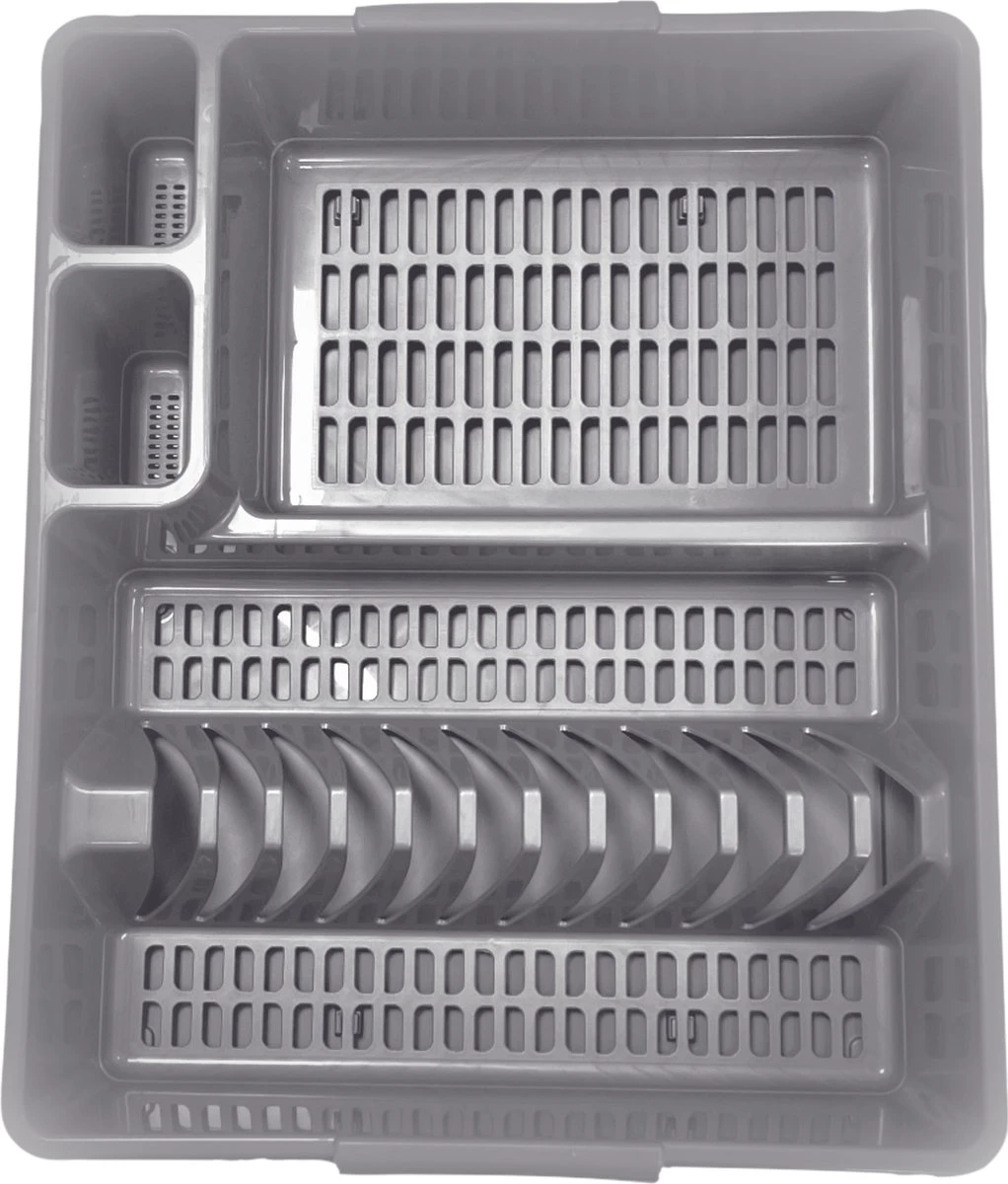 Afdruiprek En Onderzetter - 2-delig Afdruiprek Met Kliksysteem - Hoogwaardig Kunststof Extra Hard - Metallic Grijs 4 Afdruiprek En Onderzetter - 2-delig Afdruiprek Met Kliksysteem - Hoogwaardig Kunststof Extra Hard - Metallic Grijs - Afbeelding 2