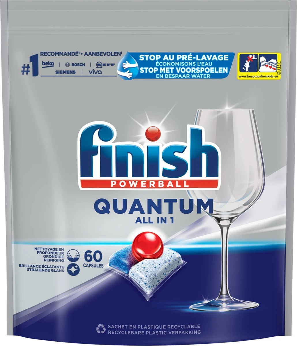 Finish Quantum All In One Regular Vaatwastabletten - 60 Capsules 3 Finish Quantum All In One Regular Vaatwastabletten - 60 Capsules