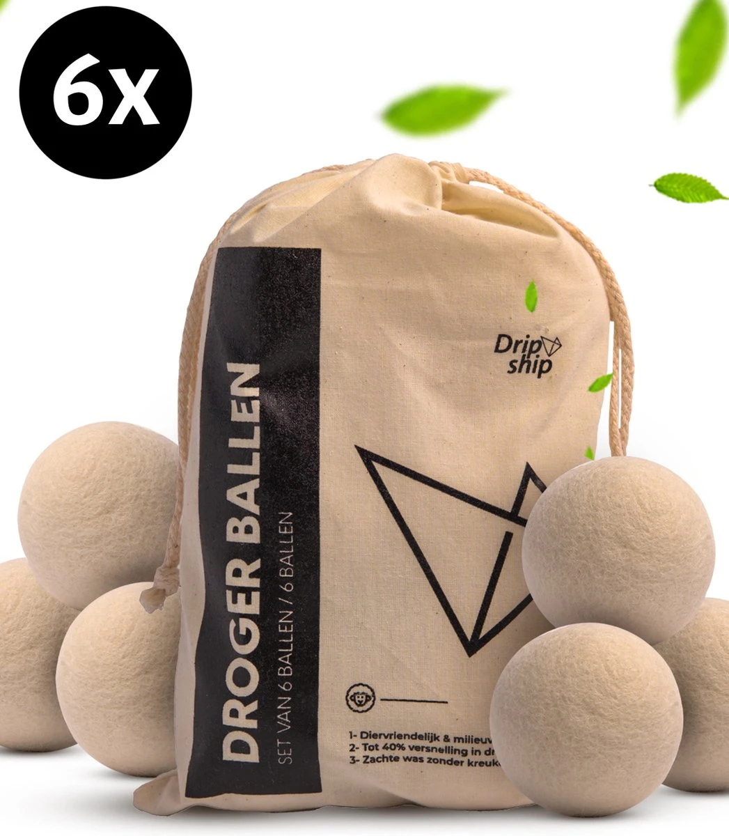 Drogerballen - Droogballen - Wasdrogerballen - Dryerballs - 6 Stuks - XL Formaat - Wol - Set 3 Drogerballen - Droogballen - Wasdrogerballen - Dryerballs - 6 Stuks - XL Formaat - Wol - Set