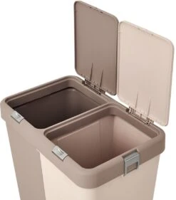 Motek® - Wasmand - 2 Vakken Met Deksel - Met Touch Deksel - Gemaakt Van 100% Gerecycled Kunststof - 80 L - Wasmand Met Deksel - Wassorteerder - Beige -Sparkle home Winkel 1055x1200