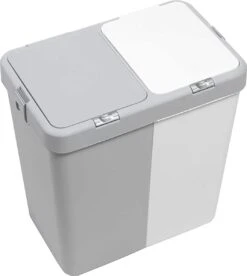 Motek® - Wasmand - 2 Vakken Met Deksel - Met Touch Deksel - Gemaakt Van 100% Gerecycled Kunststof - 80 L - Wasmand Met Deksel - Wassorteerder - Grijs - Wit -Sparkle home Winkel 1072x1200 2