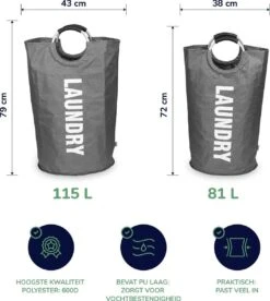 Wonair Wasmand – Waszak – Laundry Basket - Opvouwbaar – 81L - Donkergrijs -Sparkle home Winkel 1075x1200 3