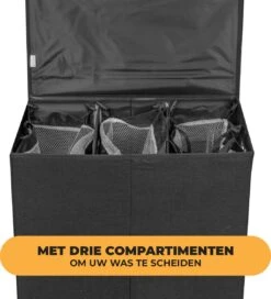 LIVILO - Wasmand 3 Vakken Wassorteerder Met Deksel – Opvouwbaar 3 Vakken– 120 Liter – Met 3 Uitneembare Waszakken – Stoffen Wasmand – Zwart -Sparkle home Winkel 1088x1200