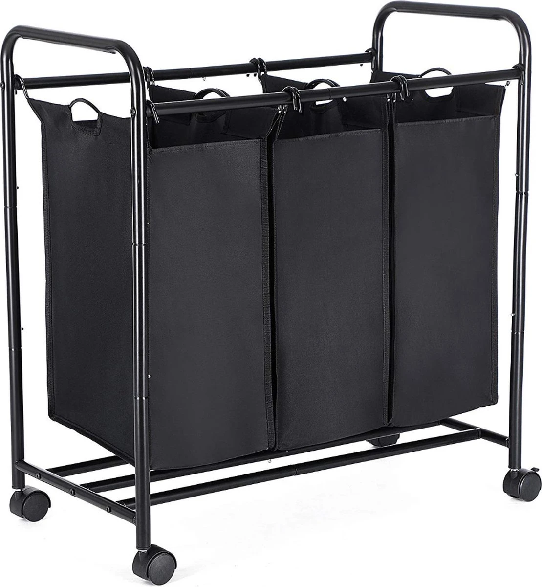 Mobiele Wassorteerder Met 3 Vakken - Op Wielen - 132 L (3 X 44 Liter) - Zwart 3 Mobiele Wassorteerder Met 3 Vakken - Op Wielen - 132 L (3 X 44 Liter) - Zwart