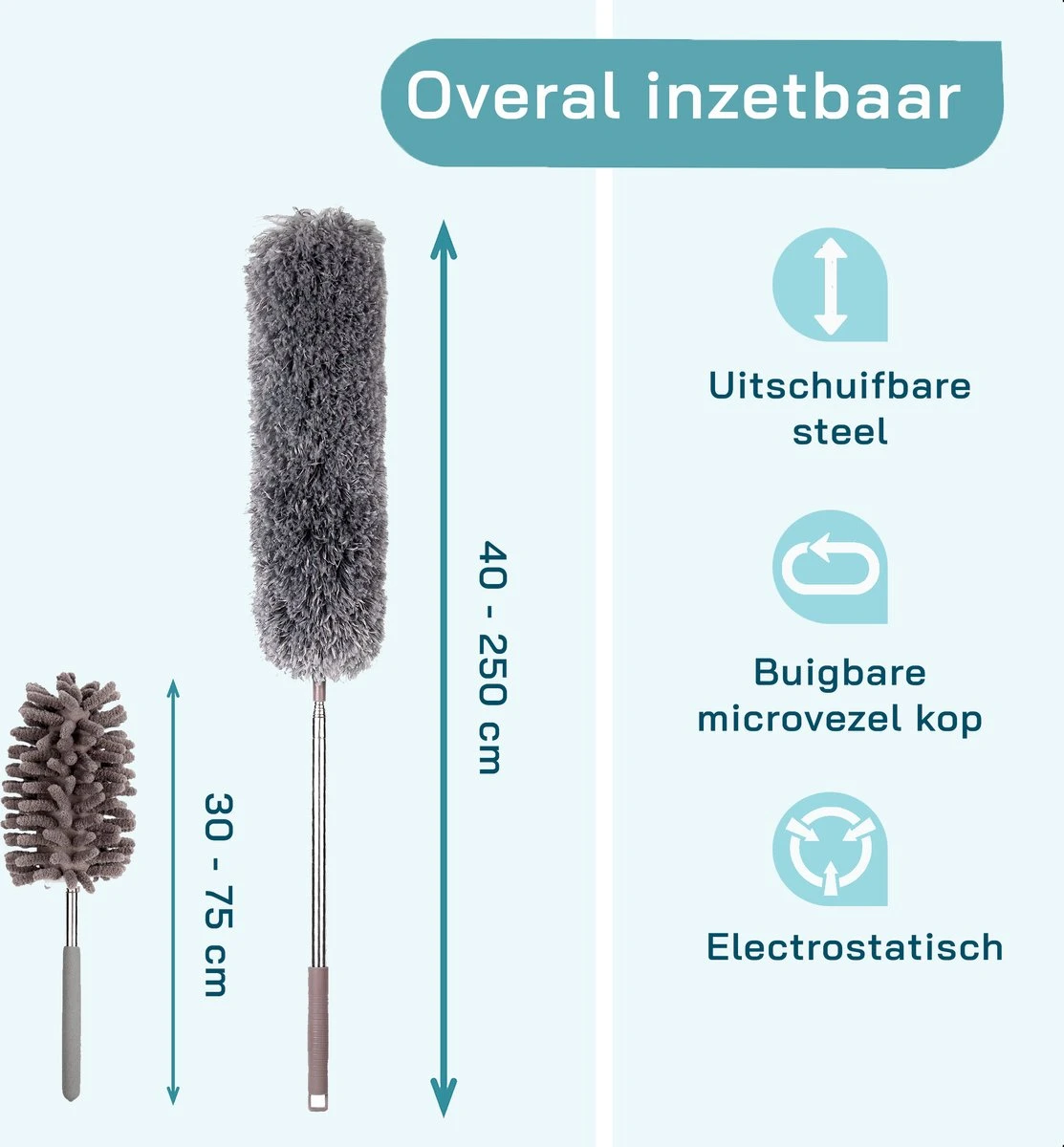 ForDig 7-Delige Plumeau Set - Duster Met Telescoopsteel Uitschuifbaar Tot 250 Cm - Inclusief Ragebol / Voegenborstel / Microvezel Doek / Chenille Borstel - Wasbaar - 360 Graden Draaibaar 10 ForDig 7-Delige Plumeau Set - Duster Met Telescoopsteel Uitschuifbaar Tot 250 Cm - Inclusief Ragebol / Voegenborstel / Microvezel Doek / Chenille Borstel - Wasbaar - 360 Graden Draaibaar - Afbeelding 8