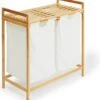 Bamboe Rek Met Wasmanden - 30L - Wassorteerder - 2 Vakken - Hout - Dubbele Wasmand -Sparkle home Winkel 1121x1200