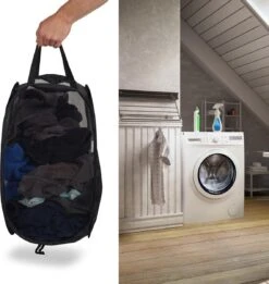 Wonair - Opvouwbare Wasmand - Wassorteerder - Extra Opbergvak – Met Hengsel - 70L - Zwart -Sparkle home Winkel 1137x1200 1