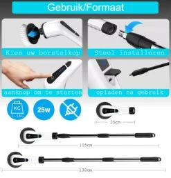 Merkloos Scrubclean Elektrische Schoonmaakborstel-7 In 1 Schrobber Met Steel-2 Standen Poetsmachine-max 130cm-badkamer/keuken/auto +gratis Houder -Sparkle home Winkel 1150x1200