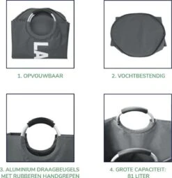 Wonair Wasmand – Waszak – Laundry Basket - Opvouwbaar – 81L - Donkergrijs -Sparkle home Winkel 1164x1200 4