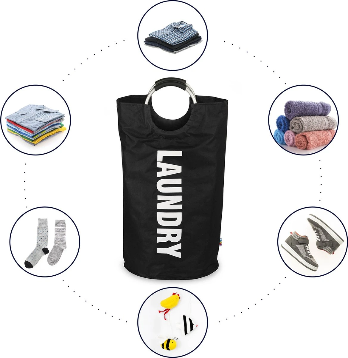 Wonair Wasmand – Waszak – Laundry Bag - Wassorteerder - Opvouwbaar – 81L – Zwart 8 Wonair Wasmand – Waszak – Laundry Bag - Wassorteerder - Opvouwbaar – 81L – Zwart - Afbeelding 6