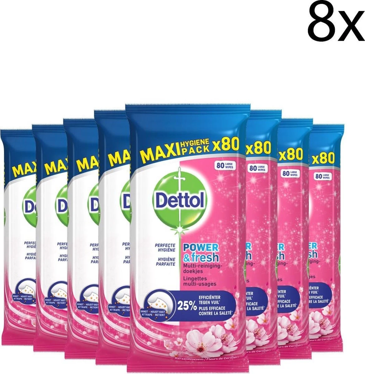 Dettol - Schoonmaakdoekjes - Power & Fresh - Kersenbloesem - 80 Stuks X8 3 Dettol - Schoonmaakdoekjes - Power & Fresh - Kersenbloesem - 80 Stuks X8