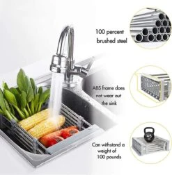 IBright Verstelbare Keukenrek - Gootsteen Mand - Afdruiprek – Vergiet – Verstelbaar In Lengte - Uitschuifbaar - RVS Grijs -Sparkle home Winkel 1174x1200 1