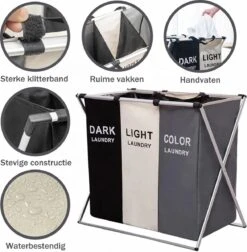 Moderne Wasmand Met 3 Vakken - Aluminium Wassorteerder - Opvouwbaar - 118L - Laundry Basket -Sparkle home Winkel 1175x1200 4