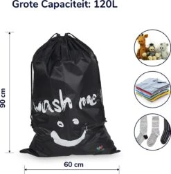 Wonair - Grote Waszak - Laundry Bag - Wash Me - 60x90cm - Zwart - Met Trekkoord -Sparkle home Winkel 1178x1200 1
