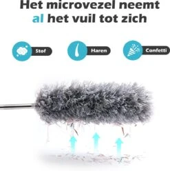 JUST23 Plumeau Uitschuifbaar Met Telescoopsteel – 60 Tot 140 Cm – Ragebol – Stoffer – Duster – Grijs – Incl. Microfiber Doek -Sparkle home Winkel 1194x1200 6
