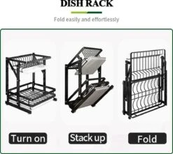 TammaT - Afdruiprek Met Lekbak 2 Laags – Inklapbaar - Afwasrek – Met 2 Lekbakken – Extra Accessories Voor Servies En Snijplanken - RVS - 38x35x26,5cm -Sparkle home Winkel 1200x1076 1