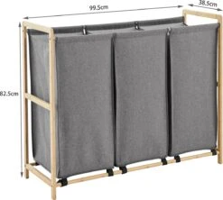 ACAZA Grote Wassorteerder Met 3 Vakken - XL Wasmand - Stof / Bamboe - Grijs -Sparkle home Winkel 1200x1078 2