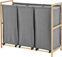ACAZA Grote Wassorteerder Met 3 Vakken - XL Wasmand - Stof / Bamboe - Grijs -Sparkle home Winkel 1200x1113 2