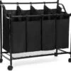Songmics ZAZA Home Wassorteerder Op Wieltjes / Verrijdbare Wasmand / Met 4 Uitneembare Vakken - Zwart -Sparkle home Winkel 1200x1132 2