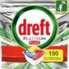 Dreft Platinum Plus All In One Lemon - 190 Stuks (2x95) - Voordeelverpakking - Vaatwastabletten