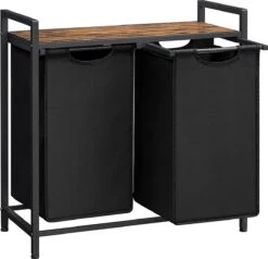 HelloHomy® Wasmand Met Uittrekbare Waszakken - Klittenbandsluiting - 2 Vakken