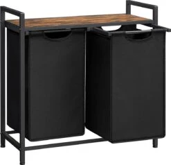 C90 - SISO-CO Wasmand, Wassorteerder Met Plank En Uittrekbare Zakken, Wasorganizer, Metalen Frame, 2 Oxford-stoffen Afneembare Zakken, Rustieke Bruin En Zwart BLH201B01 -Sparkle home Winkel 1200x1154 6