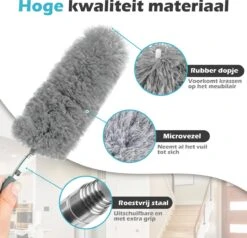JUST23 Plumeau Uitschuifbaar Met Telescoopsteel – 60 Tot 140 Cm – Ragebol – Stoffer – Duster – Grijs – Incl. Microfiber Doek -Sparkle home Winkel 1200x1156 9