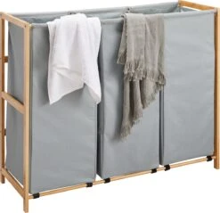 ACAZA Grote Wassorteerder Met 3 Vakken - XL Wasmand - Stof / Bamboe - Grijsgroen -Sparkle home Winkel 1200x1161 10