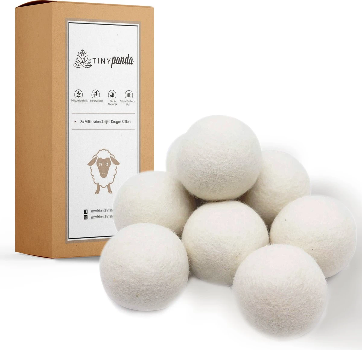 Merkloos Droger Ballen XL 8 Stuks – Zero Waste Dryer Balls - Duurzaam – Wasverzachter – Herbruikbare Drogerballen – Droogt De Was Sneller – Tiny Panda 3 Merkloos Droger Ballen XL 8 Stuks – Zero Waste Dryer Balls - Duurzaam – Wasverzachter – Herbruikbare Drogerballen – Droogt De Was Sneller – Tiny Panda