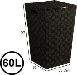Merkloos Decopatent® Wasmanden Met Deksel - 60 Liter - Geweven Wasmand - Wasbox Met Optil Deksel - Polypropyleen - Afm 33x33x53 Cm - Zwart -Sparkle home Winkel 1200x1164 3