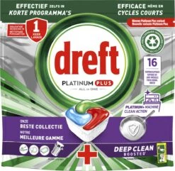 Dreft Platinum Plus All In One Machine Clean - Vaatwastabletten - 5 X 16 Tabletten -Sparkle home Winkel 1200x1169 7