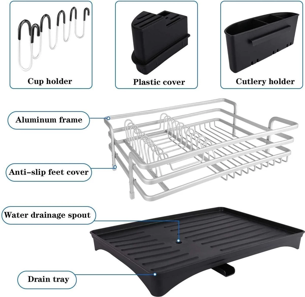 Doogo® Afdruiprek Met Bestekkorf En Lekbak Voor Keukenborden En Bestek Afdruiprek Met Draaibare Uitloop 5 Doogo® Afdruiprek Met Bestekkorf En Lekbak Voor Keukenborden En Bestek Afdruiprek Met Draaibare Uitloop - Afbeelding 3