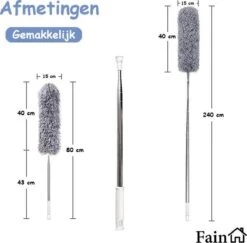 Fain® Plumeau Met Telescoopsteel – Grijs – 80 Tot 240 Cm - Uitschuifbaar – Wasbaar - Flexibel 360° Draaibaar – Duster - Microvezel Ragebol -Sparkle home Winkel 1200x1182 9