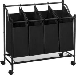 Acaza Stevige Wassorteerder - Wasmand Op Wieltjes Met 4 Uitneembare Vakken - 140L - Zwart -Sparkle home Winkel 1200x1187 6