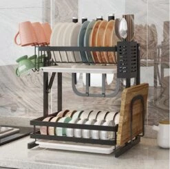 Doogo® Afdruiprek Met Lekbak 2 Laags – Inklapbaar - Muur Hangen Mogelijke - Afwasrek – Met 2 Lekbakken – Extra Accessories Voor Servies En Snijplanken - RVS -Sparkle home Winkel 1200x1195 5