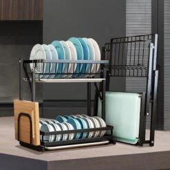 Doogo® Afdruiprek Met Lekbak 2 Laags – Inklapbaar - Muur Hangen Mogelijke - Afwasrek – Met 2 Lekbakken – Extra Accessories Voor Servies En Snijplanken - RVS -Sparkle home Winkel 1200x1197 16