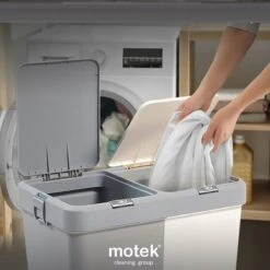 Motek® - Wasmand - 2 Vakken Met Deksel - Met Touch Deksel - Gemaakt Van 100% Gerecycled Kunststof - 80 L - Wasmand Met Deksel - Wassorteerder - Beige -Sparkle home Winkel 1200x1198 47