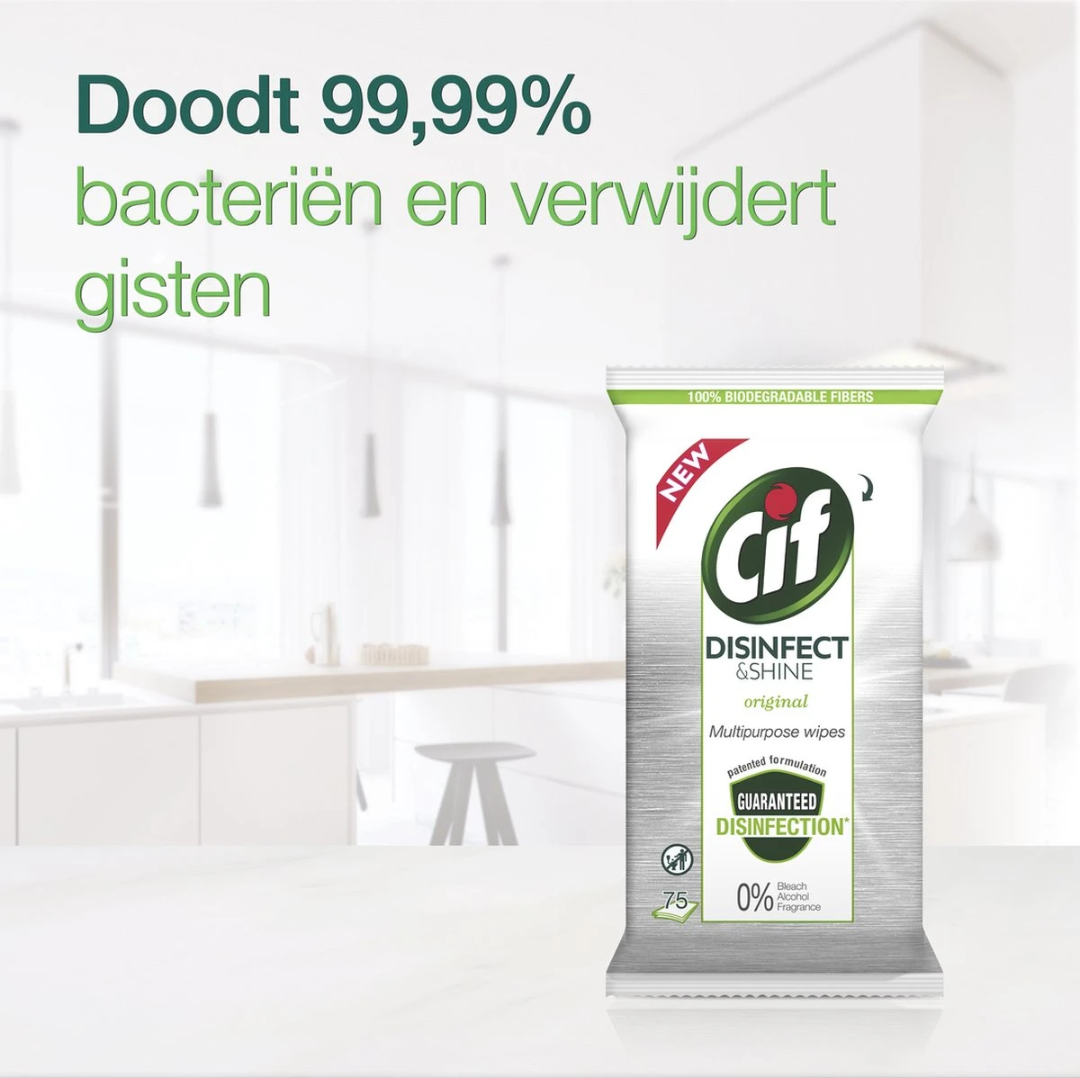 Cif Disinfect & Shine Wipes Doden 99,99% Van De Bacteriën Original Desinfecterende Schoonmaakdoekjes, Van 100% Biologisch Afbreekbaar Textiel 5 X 75 Doekjes 10 Cif Disinfect & Shine Wipes Doden 99,99% Van De Bacteriën Original Desinfecterende Schoonmaakdoekjes, Van 100% Biologisch Afbreekbaar Textiel 5 X 75 Doekjes - Afbeelding 8