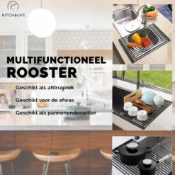 Kitch&Life Afdruiprek Oprolbaar - Mat Zwart - Pannenonderzetter - Afdruipmat - Keukenrek 3-in-1 -Sparkle home Winkel 1200x1200 1028