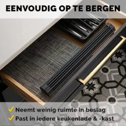 Kitch&Life Afdruiprek Oprolbaar - Mat Zwart - Pannenonderzetter - Afdruipmat - Keukenrek 3-in-1 -Sparkle home Winkel 1200x1200 1031