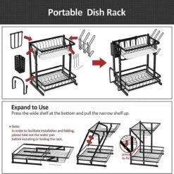 TammaT - Afdruiprek Met Lekbak 2 Laags – Inklapbaar - Afwasrek – Met 2 Lekbakken – Extra Accessories Voor Servies En Snijplanken - RVS - 38x35x26,5cm -Sparkle home Winkel 1200x1200 1050