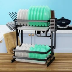 TammaT - Afdruiprek Met Lekbak 2 Laags – Inklapbaar - Afwasrek – Met 2 Lekbakken – Extra Accessories Voor Servies En Snijplanken - RVS - 38x35x26,5cm -Sparkle home Winkel 1200x1200 1051