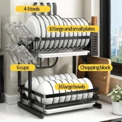 TammaT - Afdruiprek Met Lekbak 2 Laags – Inklapbaar - Afwasrek – Met 2 Lekbakken – Extra Accessories Voor Servies En Snijplanken - RVS - 38x35x26,5cm -Sparkle home Winkel 1200x1200 1055