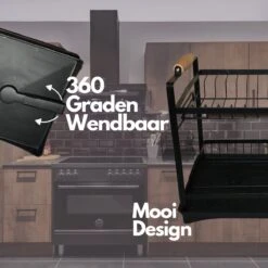 Afdruiprek - Zwart/ Met Flexibele Water Afvoer/ Borden, Pannen Bestek/ RVS/ Lichtgewicht/ Lekbak/ Luxe Uitvoering -Sparkle home Winkel 1200x1200 1058