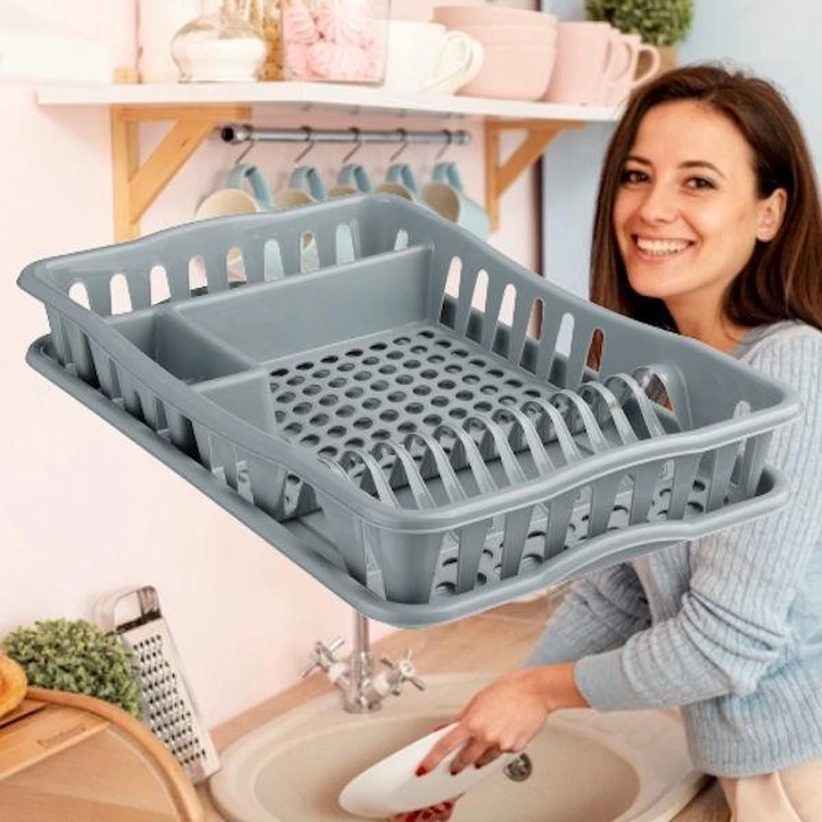 Merkloos Decopatent® Afdruiprek Voor Afwas - Afdruiprekje Met Lekbak - Kunststof Afdruipmat - Afwassen Borden & Bestek - 32.5x49x9 - Grijs 3 Merkloos Decopatent® Afdruiprek Voor Afwas - Afdruiprekje Met Lekbak - Kunststof Afdruipmat - Afwassen Borden & Bestek - 32.5x49x9 - Grijs