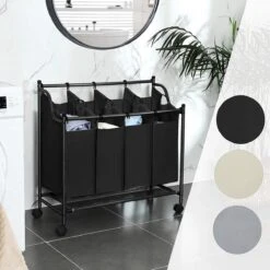 Songmics ZAZA Home Wassorteerder Op Wieltjes / Verrijdbare Wasmand / Met 4 Uitneembare Vakken - Zwart -Sparkle home Winkel 1200x1200 1143