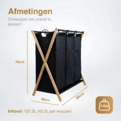JASC Wasmand 3 Vakken - Wassorteerder - Wasmanden - Zwart - Bamboe - 128 Liter -Sparkle home Winkel 1200x1200 1166