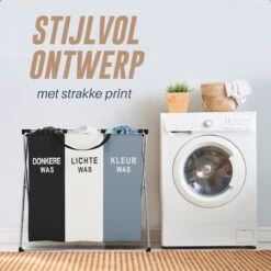 Landys Wasmand 3 Vakken - Opvouwbare Wassorteerder Met NL Opdruk - Aluminium Frame - 90L -Sparkle home Winkel 1200x1200 1194