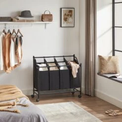 Acaza Stevige Wassorteerder - Wasmand Op Wieltjes Met 4 Uitneembare Vakken - 140L - Zwart -Sparkle home Winkel 1200x1200 1214