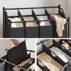 Acaza Stevige Wassorteerder - Wasmand Op Wieltjes Met 4 Uitneembare Vakken - 140L - Zwart -Sparkle home Winkel 1200x1200 1215